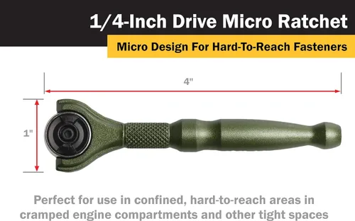 Vista 4 de Titan Tools 11324 - Destornillador con trinquete micro de 1/4 de pulgada x 4 pulgadas y 90 dientes - Verde