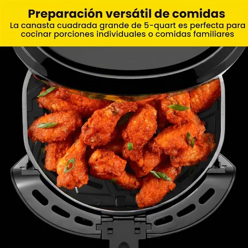 Vista 3 de Chefman - Freidora de aire digital, tamaño familiar grande 5 cuartos - Control digital de un toque, preajustes para papas, pollo, carne, piezas
