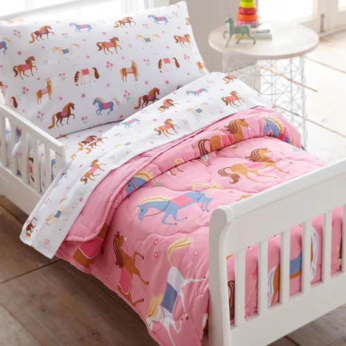 Vista 2 de Wildkin Juego de sábanas para niños pequeños, microfibra suave, sábana bajera y sábana superior, funda de almohada - Caballos