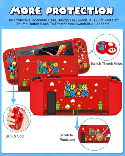 Vista 6 de Funda de transporte 9 en 1 para Nintendo Switch Travel Carry Cases Bundle Cute Boys Funda protectora + pulgares tapas de botón+titular de la tarjeta