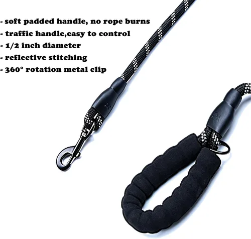 Vista 4 de Love Dream Correa para perro de 5 pies de largo con 2 cómodas asas acolchadas, hilos reflectantes con doble asa para control de seguridad, correa