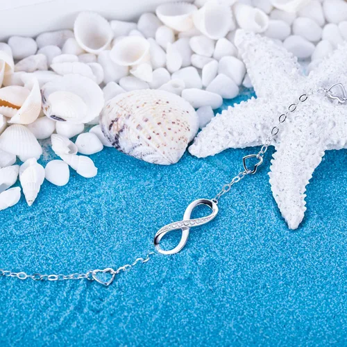 Vista 6 de Billie Bijoux Pulsera tobillera de plata de ley 925 para mujer, con símbolo de amor infinito, ajustable, grande, regalo para mujer