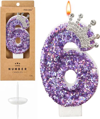 Vista 15 de PHD CAKE Velas con números de cumpleaños, velas de cumpleaños de corona rosa para pastel, velas con purpurina número 0 con lentejuelas para niñas