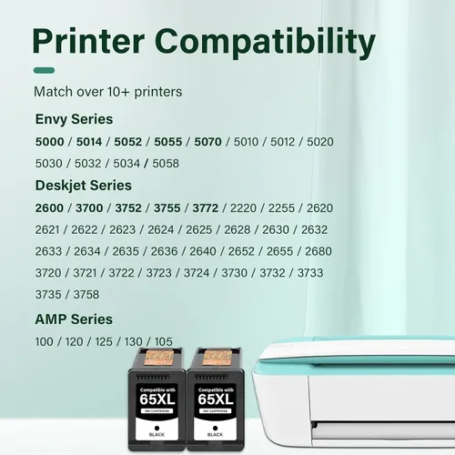 Vista 2 de 65XL 65 cartuchos de tinta negra 65XL Paquete combinado de repuesto remanufacturado para cartuchos de tinta HP 65 XL negro para impresora HP Envy