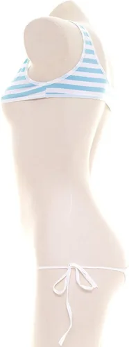 Vista 5 de YOMORIO Conjunto de sujetador y bragas de anime de lencería sexy a rayas micro bikini cosplay