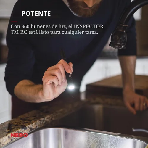 Vista 2 de NEBO INSPECTOR RC Luz de Lápiz 360 Lúmenes, 3 Modos de Luz, Recargable y Linterna LED Alimentada por Batería AAA, Impermeable, Compacta