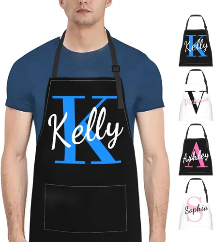 Vista 8 de Delantales de cocina personalizados para hombres y mujeres con bolsillos, personalizable, foto, logotipo, imagen, nombre, chef cocinero, delantal