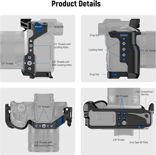 Vista 2 de NEEWER Jaula para cámara R50 compatible con Canon EOS R50, plataforma de video de aluminio con riel NATO, roscas de 1/4", agujeros ARRI de 3/8