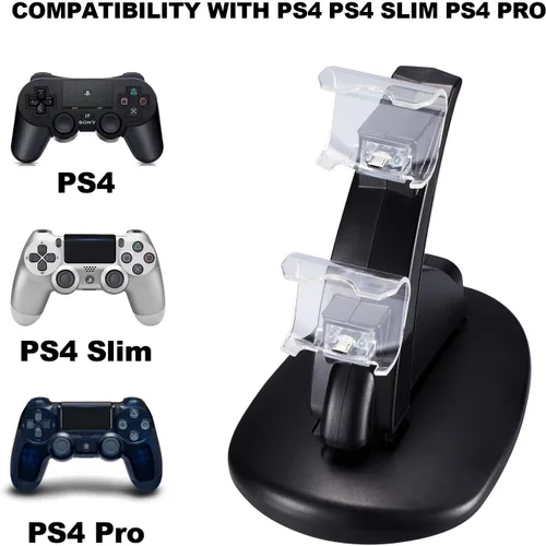 Vista 5 de 2 unidades de cargadores de control PS4 Playstation 4PS4 Pro PS4 Slim Controller Dock estaciones de carga con doble micro USB de carga rápida e