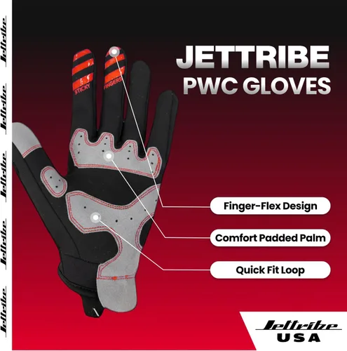 Vista 2 de Jettribe Jet Ski PWC Guantes Serie GP-30 Guantes transpirables de dedo completo para hombres, mujeres y jóvenes Agarre mejorado y comodidad