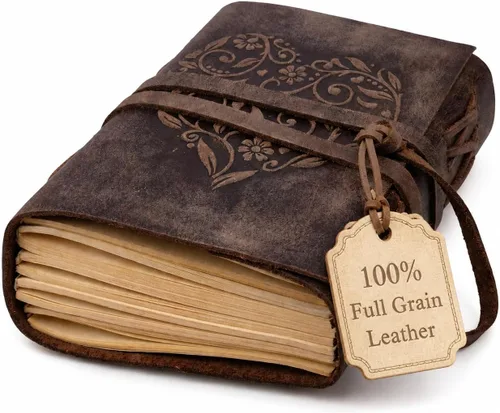 Vista 15 de Diario de cuero con papel para cuaderno rayado - MOONSTER® Diarios encuadernados en cuero para escribir para mujeres y hombres, 18x13cm Cuadernos