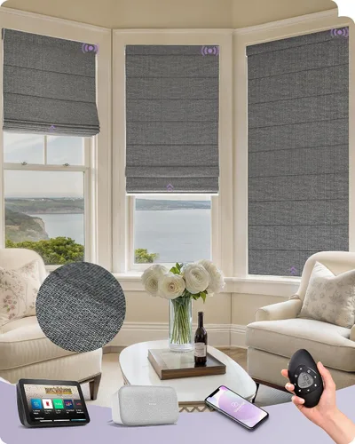 Vista 37 de Graywind Persianas romanas inteligentes compatibles con Alexa Google, persianas motorizadas recargables con control remoto de filtrado de luz