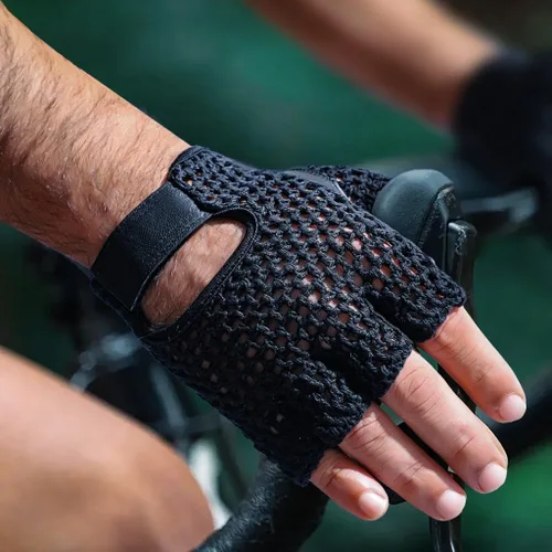 Vista 7 de Guantes de entrenamiento sin dedos transpirables acolchados de cuero, espalda de ganchillo, negro (XS)