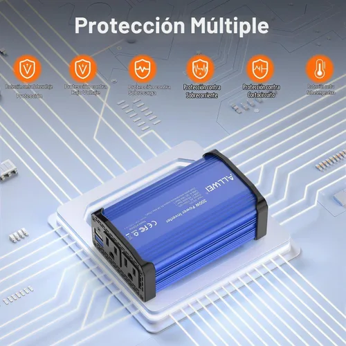 Vista 5 de ALLWEI Inversor de corriente para automóvil de 300 W, convertidor de CC de 12 V a 110 V CA, adaptador de enchufe de automóvil con toma de corriente