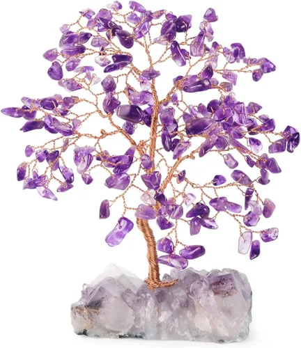 Vista 9 de Árbol de la Vida de Cristal de Gemas de Chakra Hecho a Mano, Amatista Natural con Base de Racimo de Amatista, Decoración Feng Shui Bonsái Árbol