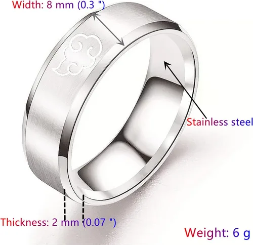 Vista 5 de Juego de 2 anillos de anime, juego de anillos de banda de acero inoxidable grabados para cosplay, anillos gruesos pulidos mate para hombres, mujeres
