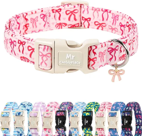 Vista 27 de MR.CHUBBYFACE· Collar de perro de San Valentín azul, lindo collar de cachorro con lazo azul, collar ajustable de algodón para mascotas con hebilla