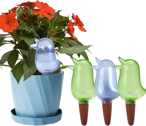 Vista 9 de Paquete de 4 picos de riego automático, globos de riego para plantas de interior, picos de riego automático en forma de pájaro, dispositivos de Azul