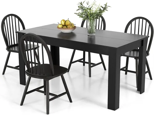 Vista 8 de Giantex Juego de mesa de comedor para 4, mesa de comedor rectangular de madera y 4 sillas de comedor Windsor, juego de comedor moderno de 5 piezas