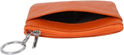 Vista 3 de Monedero de cuero auténtico para mujer, con llavero
