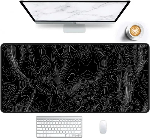Vista 2 de Alfombrilla de mouse para juegos XXL de alta calidad, rendimiento inigualable, 35.4 x 15.8 pulgadas, diseño de contorno topográfico negro