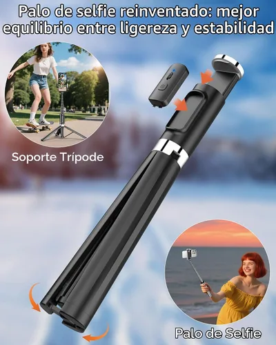Vista 2 de Trípode para selfie Stick – Trípode para iPhone con control remoto, soporte ligero para teléfono Android, soporte extensible compatible con todos