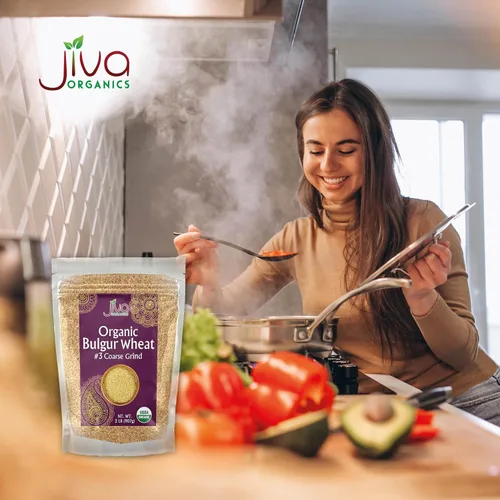 Vista 6 de Trigo Bulgur orgánico grueso #3 de 2 libras, sin OMG, cultivado en Estados Unidos, bayas de trigo 100% naturales, bolsa resellable por Jiva Organics