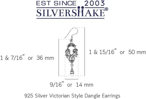 Vista 3 de Silvershake Pendientes de gancho o colgante de plata de ley 925 estilo victoriano con collar