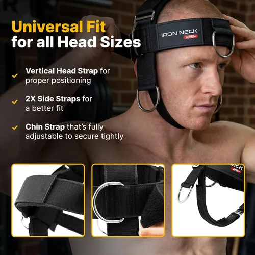 Vista 4 de Iron Neck Alpha Neck Trainer - Exercise & Workout Equipment Versatile Neck Exerciser, Strengthener, Trainer with Adjustable Head and Chin Strap