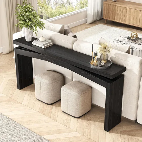 Vista 5 de Epecoya Mesas de Consola Negras para Entrada de Sala de Estar Estilo Mediados de Siglo, Mesas de Sofá Rectangulares Estrechas y Largas Detrás