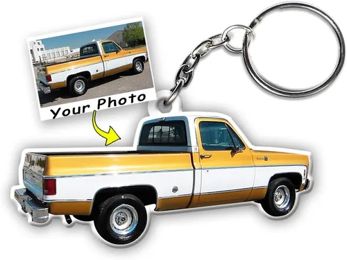 Vista 2 de Llavero personalizado con foto para camión, llavero acrílico cuadrado personalizado para amantes de las camionetas, transparente/transparente