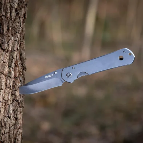 Vista 6 de Dispatch Iris Navaja de bolsillo plateada de 3.9 pulgadas para hombres, cuchillo plegable EDC para camping, supervivencia, senderismo al aire