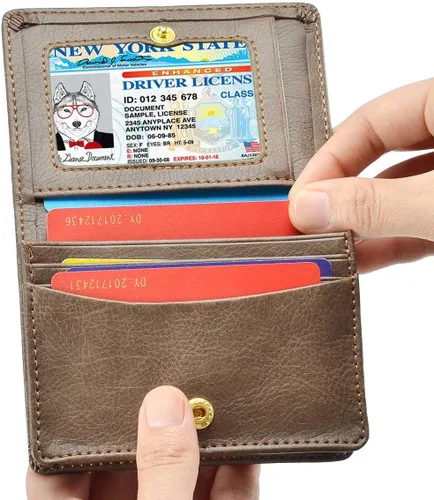 Vista 6 de XEYOU Funda para tarjetas de crédito para mujer, tarjetero con bolsillo frontal para mujer, Cartera plegable para tarjetas marrón oscuro, Moderno