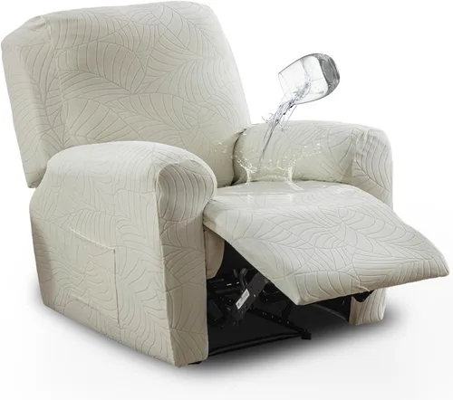 Vista 7 de vctops Funda repelente al agua para silla reclinable de 4 piezas con bolsillo lateral, diseño de hojas de jacquard, elástica, suave, protector