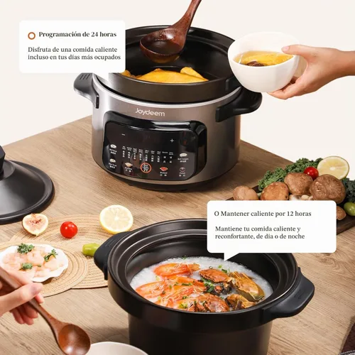 Vista 6 de Joydeem Olla eléctrica de 4 cuartos de galón, olla multifuncional de 500 W con interior de cerámica, sopa, gachas de avena, estofado, estofado