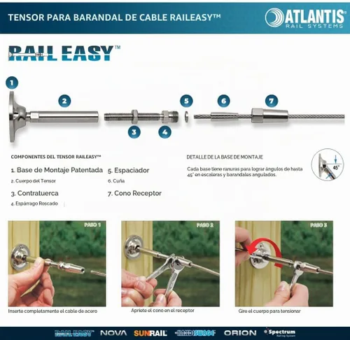 Vista 4 de Atlantis RailEasy C0981-0204 - Tensor de barandilla de cable (5/32 pulgadas), acero inoxidable de grado marino 316L (paquete de 2)