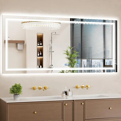 Vista 37 de Espejo de baño LED de 22 x 30 pulgadas con luces, antiniebla, retroiluminado + luz frontal, regulable, espejo de tocador LED para pared, espejo