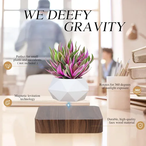 Vista 3 de Maceta de Bonsái que Levita en el Aire, Cosas Geniales, Macetas Giratorias para Flores, Planta en Maceta para Decoración de Escritorio en Macetas