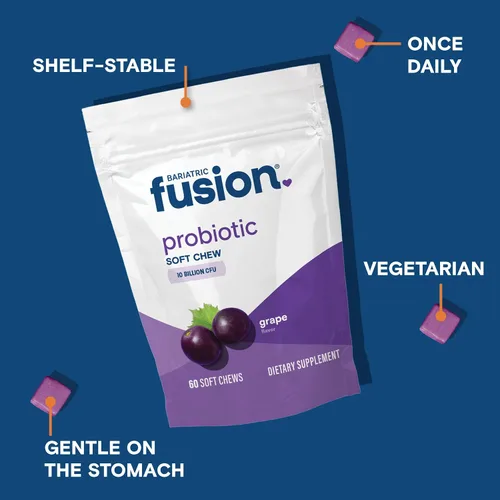 Vista 3 de Bariatric Fusion Masticables blandos probióticos Vitamina bariátrica masticable con sabor a uva 10 mil millones de UFC Bacillus coagulans