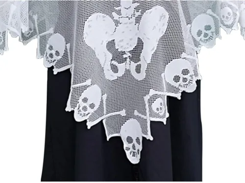 Vista 3 de Disfraz de esqueleto de Halloween para mujer capa de esqueleto de encaje con máscara de murciélago de mascarada disfraz de calavera de huesos