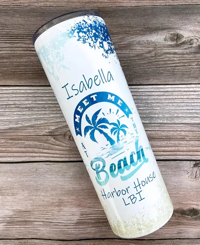 Vista 2 de AVITO Vaso personalizado para vacaciones en la playa, vaso delgado de 20 onzas con tapa y pajita, tazas de vacaciones familiares, regalo de viaje