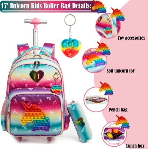 Vista 4 de Egchescebo Mochila con ruedas para niñas con ruedas para niños y niñas, mochila con ruedas