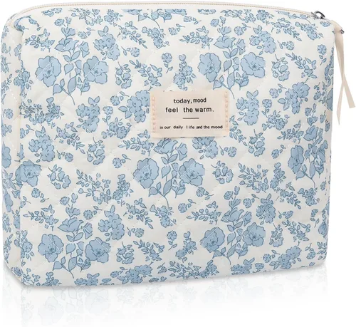 Vista 27 de Gosect Bolsa de maquillaje grande, bonita bolsa de cosméticos para mujeres y niñas, bolsa de aseo estética de coqueta floral, bolsa organizadora