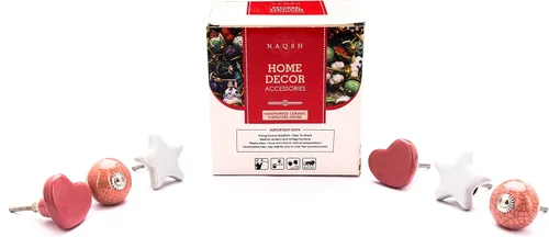 Vista 3 de NAQSH Pomos de cerámica para armarios y cajones de cocina, pomos pintados a mano para puertas y cajones de armario (Corazón Rosa, 6)