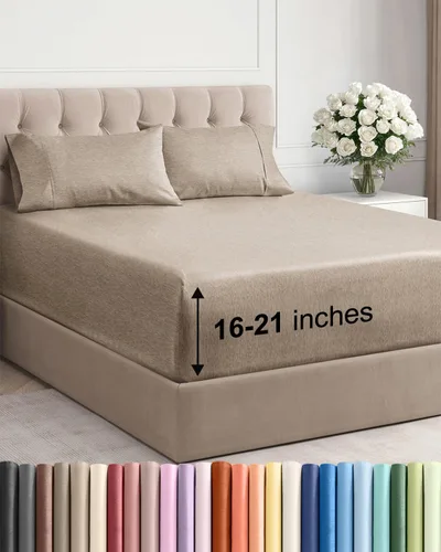 Vista 105 de Juego de sábanas tamaño Queen con bolsillos extra profundos, sábanas transpirables y refrescantes de 4 piezas, ropa de cama de lujo para hotel