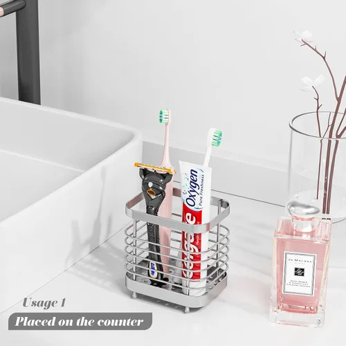 Vista 2 de Soporte para cepillos de dientes de acero inoxidable para baño, soporte para pasta de dientes de pared, soporte para maquinilla de afeitar