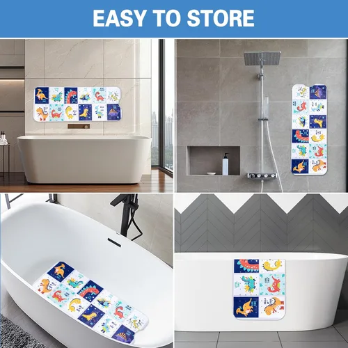 Vista 4 de Alfombra de baño para niños con diseño temático de océano, 40 x 16 pulgadas, antideslizante con 200 ventosas, patrón de animales marinos de dibujos