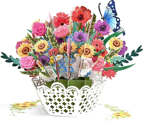 Vista 8 de Teabug Cards Cesta de coloridas mariposas emergentes, tarjeta de cumpleaños, tarjeta del día de la madre, tarjeta de recuperación, tarjeta