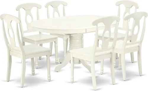 Vista 15 de East West Furniture AVKE5-LWH-W - Juego de muebles de comedor de 5 piezas, incluye una mesa de cocina ovalada con hojas de mariposa y 4 sillas