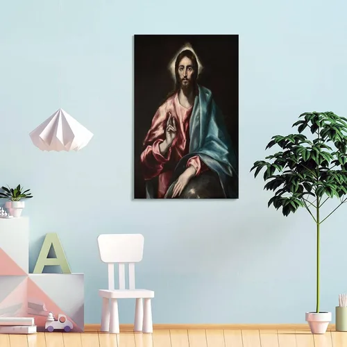 Vista 4 de El Greco - Póster de Salvator Mundi El Salvador de El Salvador, pintura decorativa en lienzo, arte de pared, para sala de estar, dormitorio, 12 x 18